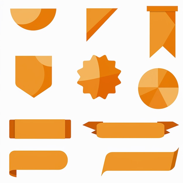Een reeks levendige oranje vlaggen en badges in verschillende vormen en stijlen