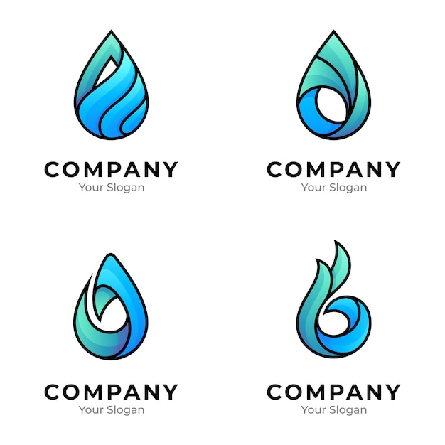 Vector een reeks logo-collecties met waterdruppels met een verscheidenheid aan concepten