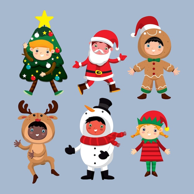 een reeks personages, waaronder de kerstman en de kerstmannetje