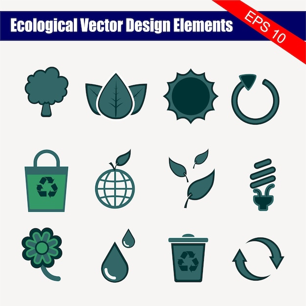 Een reeks pictogrammen voor ecologische vectorontwerpelementen.