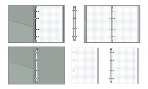 Vector een reeks realistische notitieboekjes met document bindende ringen