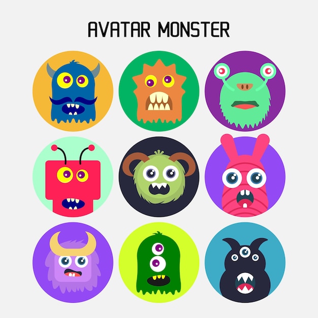 Een reeks schattige avatar monster platte ontwerp illustraties