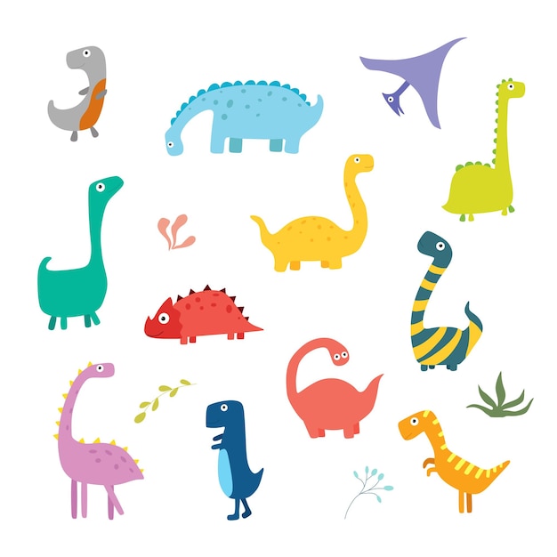 Een reeks schattige dinosaurussen tekens voor kinderontwerp vectorillustratie