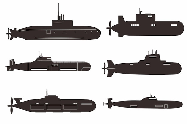 Vector een reeks silhouetten van onderzeeërs