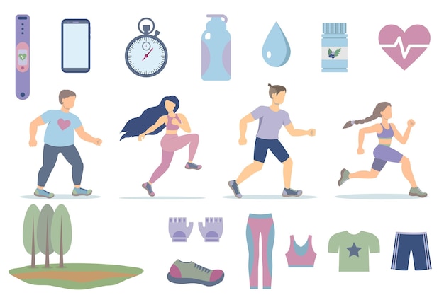 Een reeks vectorillustraties rond het thema hardlopen