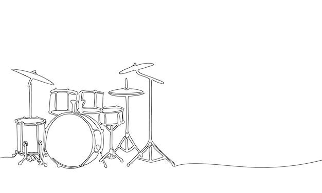 Eén regel doorlopende drumkit drumstel trap set drums lijntekeningen illustratie