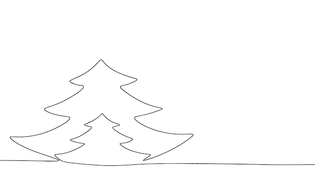 Eén regel doorlopende kerstboom Lijntekeningen van pijnbomen concept banner Overzichtsvector