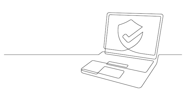 Vector eén regel minimalisme laptop vectoronline veilig en data-encryptie concept