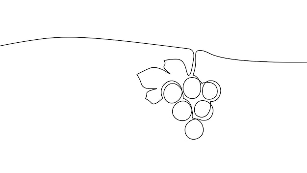 Eén regel ononderbroken druiven vers fruit symbool concept silhouet van veganistische biologische gezonde snack digi