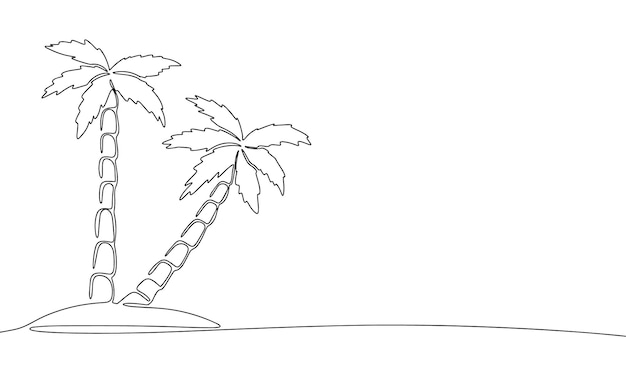 Een regel ononderbroken palmboomeiland Line art tropische vectorillustratie