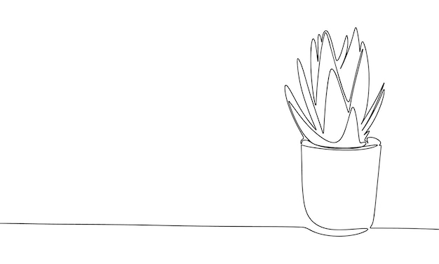 Eén regel ononderbroken plant in pot Bloem in pot als decor voor thuis Vector line art outline