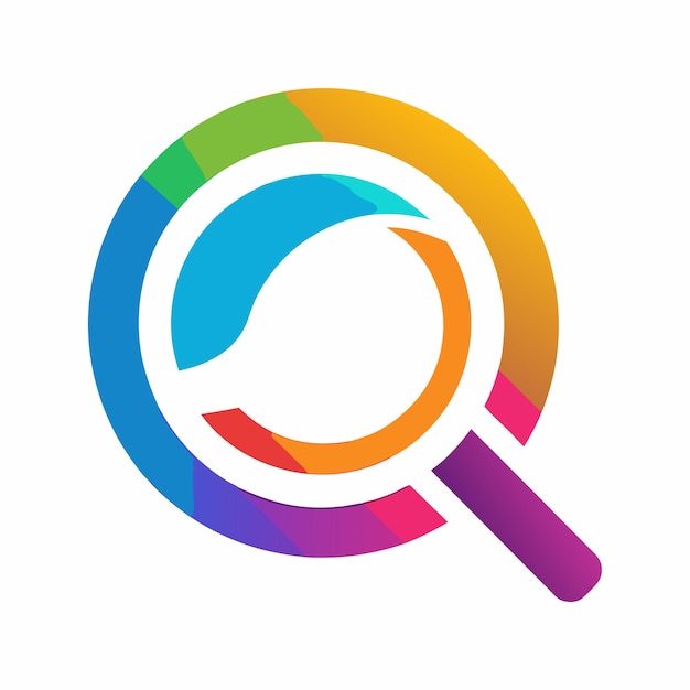 een regenboog gekleurde vergrootglas wordt in een cirkel weergegeven