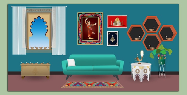 Vector een retro woonkamer combinatie kleuren interieur kamerdesign