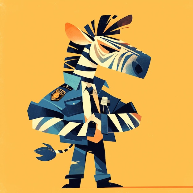 Vector een ritmische zebra politieagent cartoon stijl