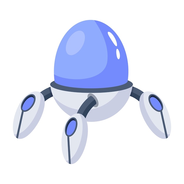 Een robot met een blauw lichaam en witte benen.