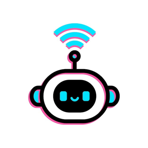 Een robothoofd met een blauw gezicht en een glimlach erop.