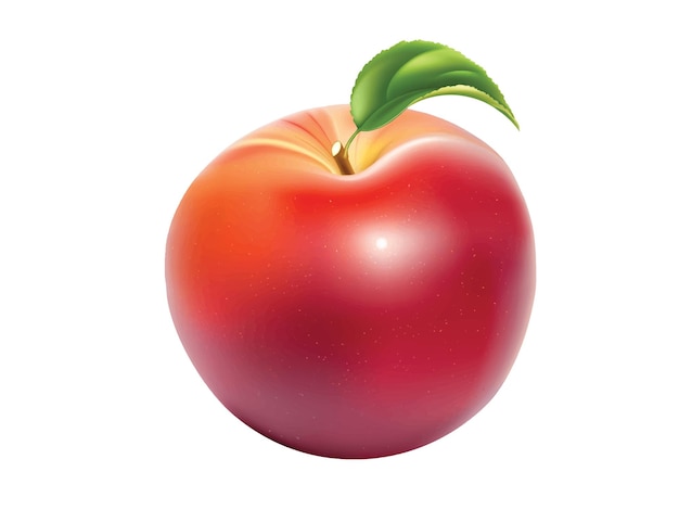 een rode appel met een groen blad erop