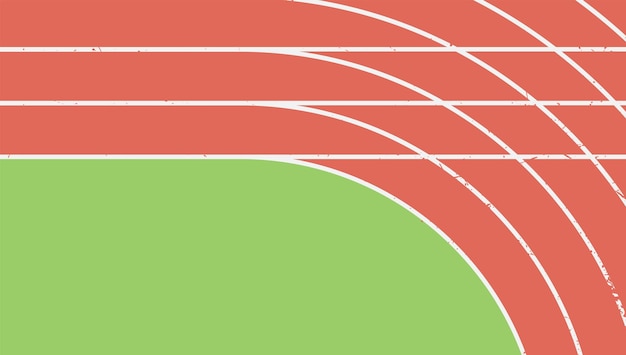 Vector een rode atletiekbaan met een groene achtergrond en een witte lijn bovenaanzicht van sportstadion