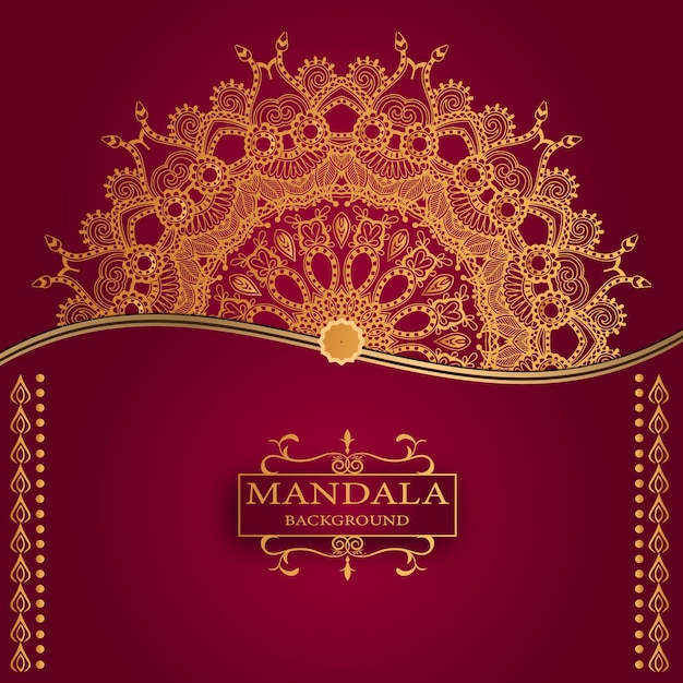 Een rode en gouden achtergrond met een gouden mandala-ontwerp.