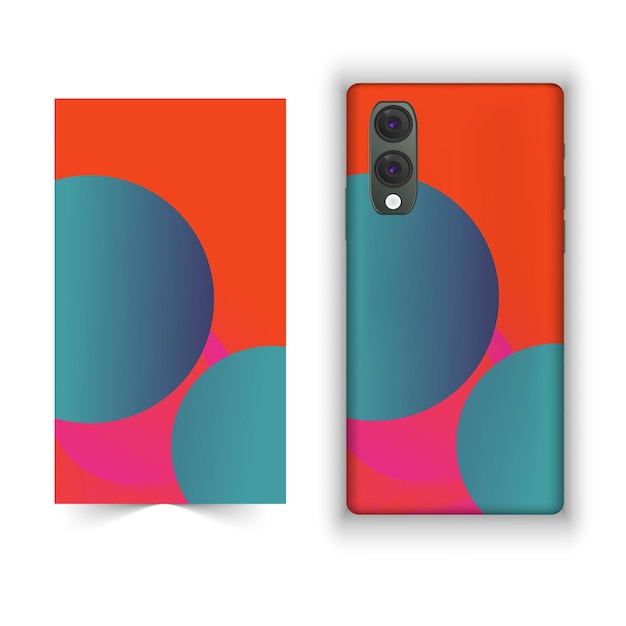 Vector een rode en groene telefoon met een roze en blauw ontwerp aan de achterkant