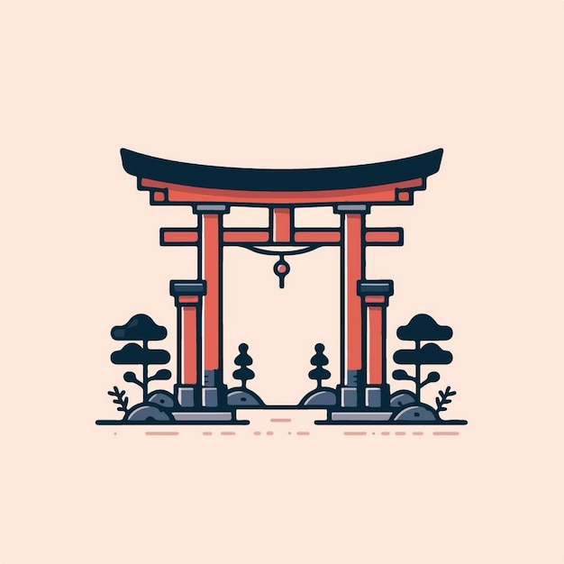 Vector een rode torii poort met een rode achtergrond