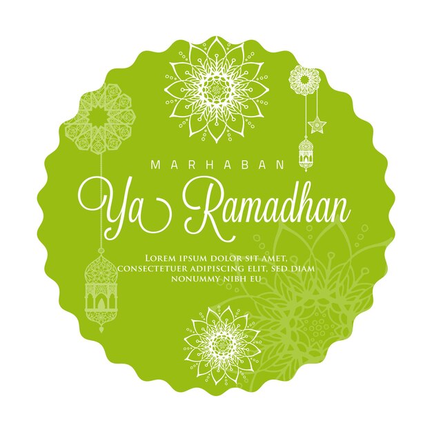 Een rond bord met de tekst ya ramadan