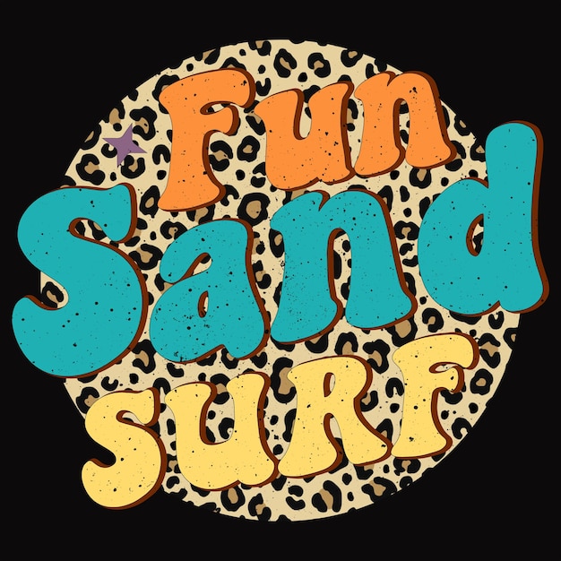 Een rond logo met het woord fun sand surf erop