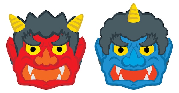 Een rood en blauw ogre-masker van de setsubun.