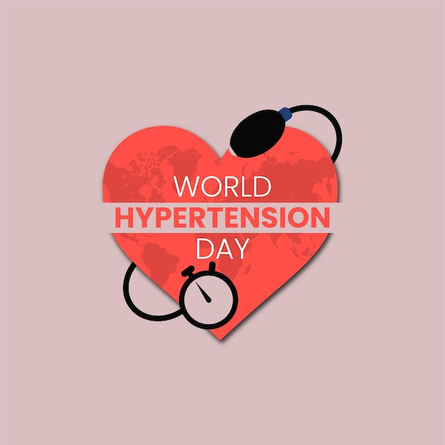 Vector een rood hart met een stethoscoop en de woorden world hypertension day erop.