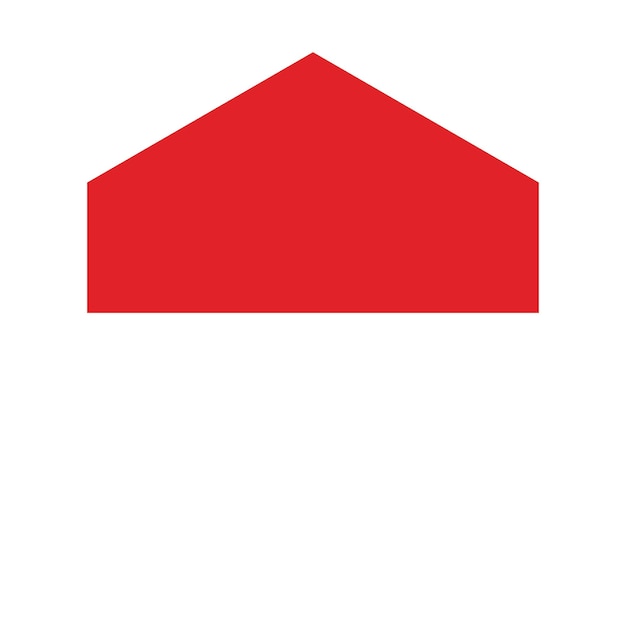Een rood huis met een rode driehoek erop.