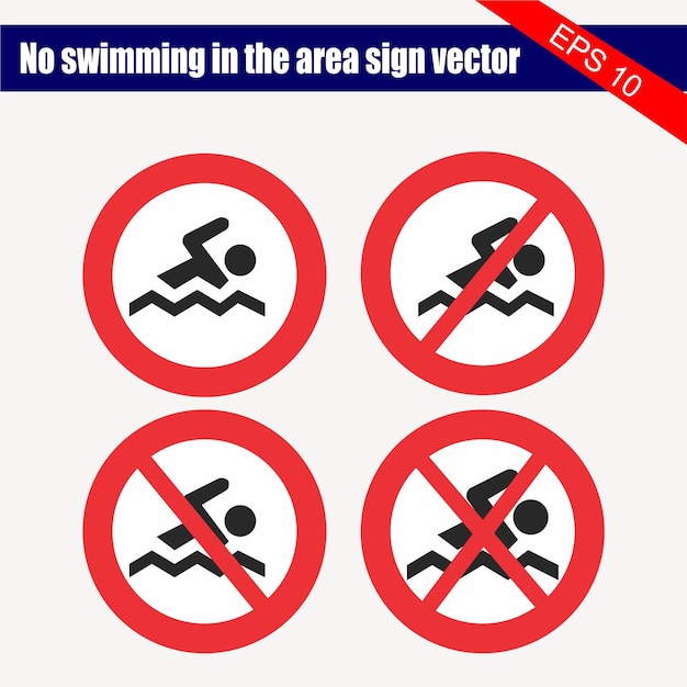 Een rood-wit bord met verboden zwemmen in de buurt.