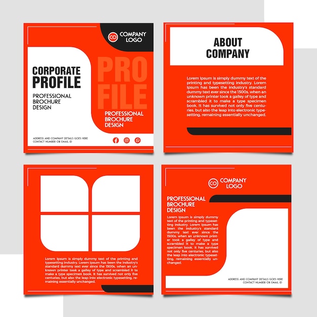 Een rood-witte brochure met de tekst "about company".