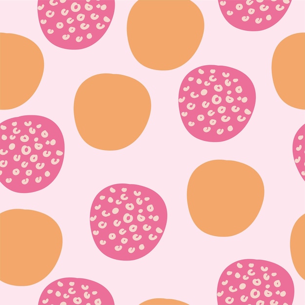 Een roze en oranje abstracte achtergrond van Memphis met een patroon van cirkels