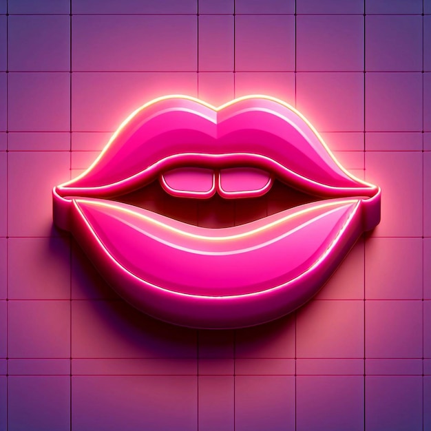 Een roze neon bord met de woorden "lippen" erop.