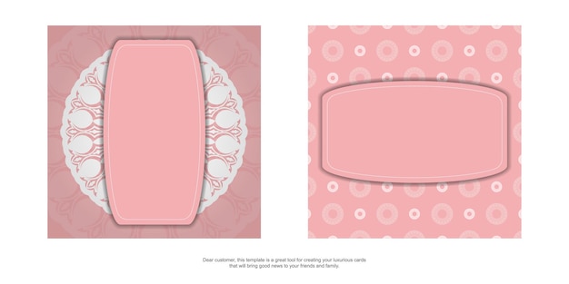 Een roze wenskaart met een vintage wit patroon is klaar om te printen.