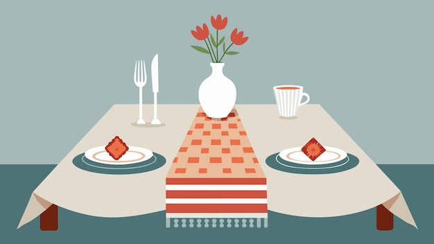 Vector een rustieke tafel met een vintage linnen tafeldoek met ongelijke patronen.