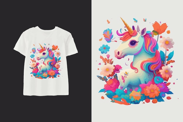 Een schattig eenhoorn fantasie bloemen splash tshirt ontwerp