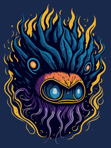 Vector een schattig klein monster met worm haar kunstwerk illustratie in chibi artstyle