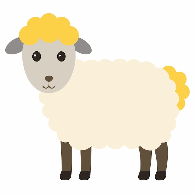 Een schattig tekenfilm schaap met gele wol