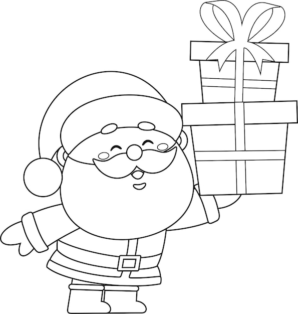 Een schattig tekenfilmpersonage van de kerstman met geschenkkistjes.