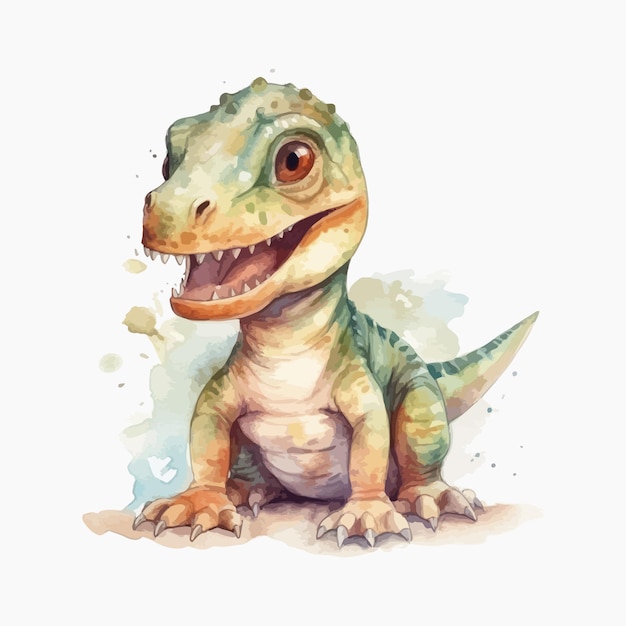 Een schattige baby dinosaurus cartoon aquarel witte achtergrond