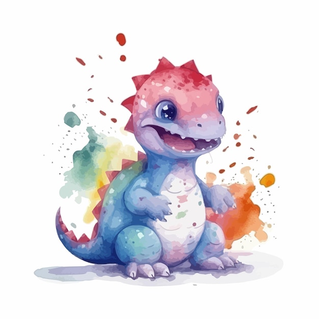 Een schattige baby dinosaurus cartoon aquarel witte achtergrond