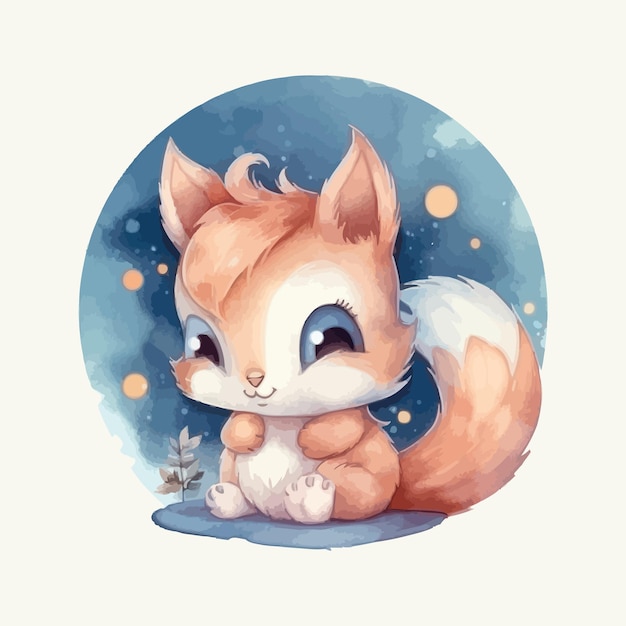 Vector een schattige baby eekhoorn cartoon aquarel witte achtergrond