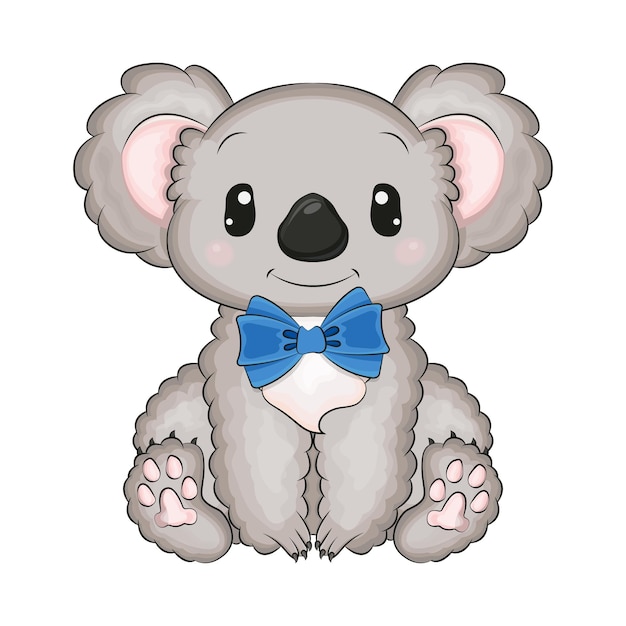 Een schattige babykoala met een blauwe strik. Vectorillustratie van een schattig dier.