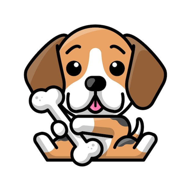 EEN SCHATTIGE BEAGLE HOND HOUDT EEN GROOT BEEN CARTOON ILLUSTRATIE