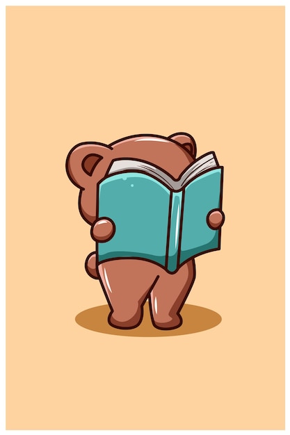 Een schattige beer leest een illustratie van een boekcartoon