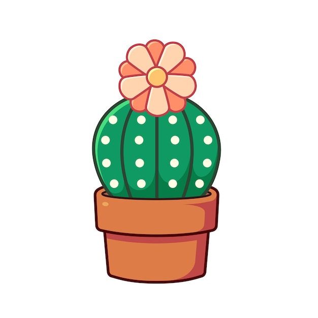 Een schattige cactus in een aarden pot in de stijl van een platte vectorillustratie Een succulente plant