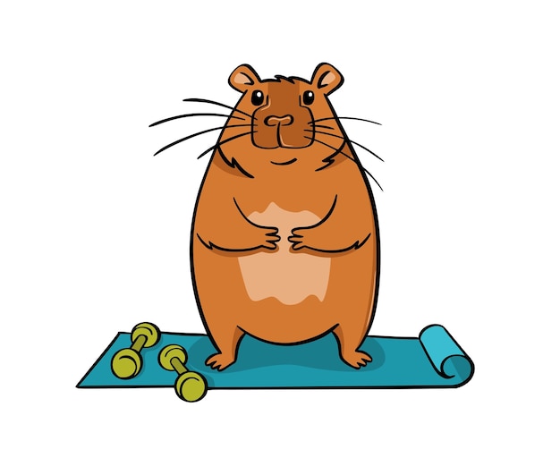 Een schattige capybara doet yoga op een mat Vector illustratie platte stijl