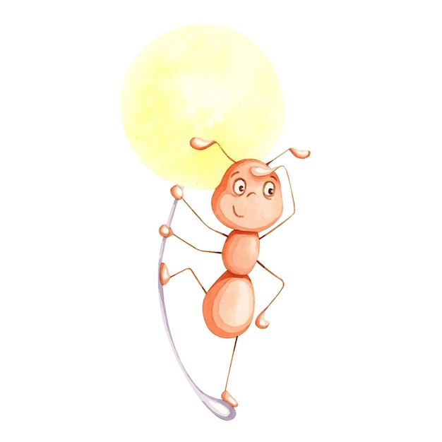 Een schattige cartoon mier vliegt op een paardebloem geïsoleerd op een witte achtergrond