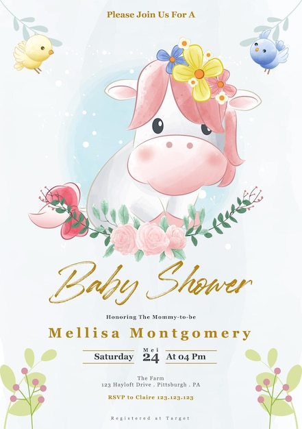 Een schattige dieren baby shower uitnodigingskaart met een pony ontwerp